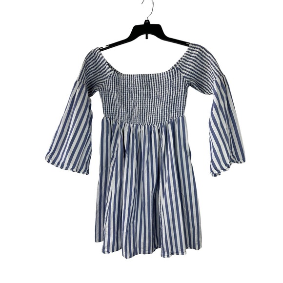 Torrid Blue Stripe Smocked Skater Dress Off The Shoulder Women's Plus Size 1 1X - Picture 4 of 11